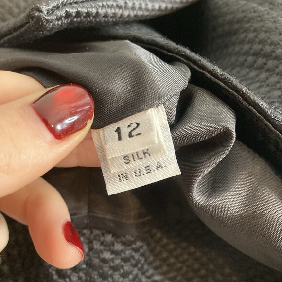 Vintage Ildi Marshall Women's Black Silk Tweed Blazer Size 12 Rhinestone Buttons - Picture 6 of 13